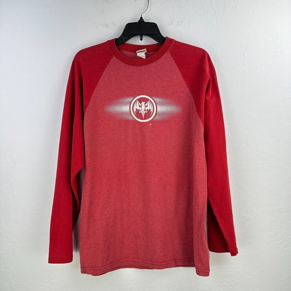 Vintage Bacardi Rum Shirt Mens M Red Colorblock Cocktail Drinks Fruit‎ Bat Logo